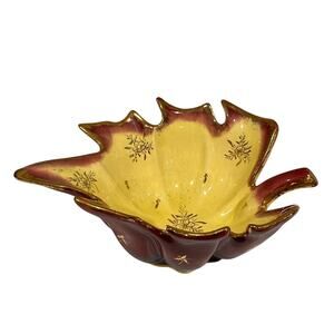 Vintage Hand-Painted Leaf-Shaped Ceramic Bowl Signed Brasil R.123 – Mid-Century